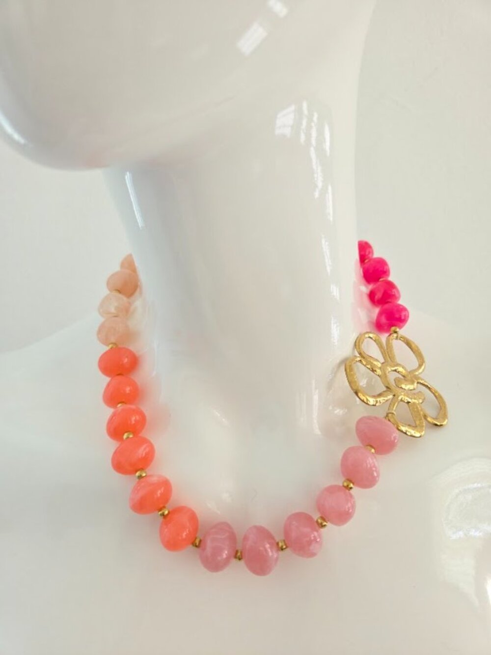 Pink Multicolor Beaded Gold Flower Statement Necklace - Picture 11 of 15